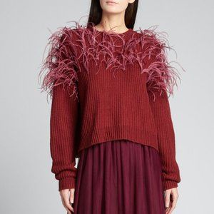 Cinq À Sept Melanie Ostrich Feather Wool Sweater XS
